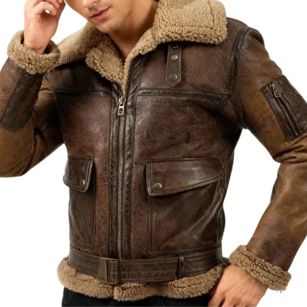 Arnold Schwarzenegger Mens Brown B6 Shearling Jacket