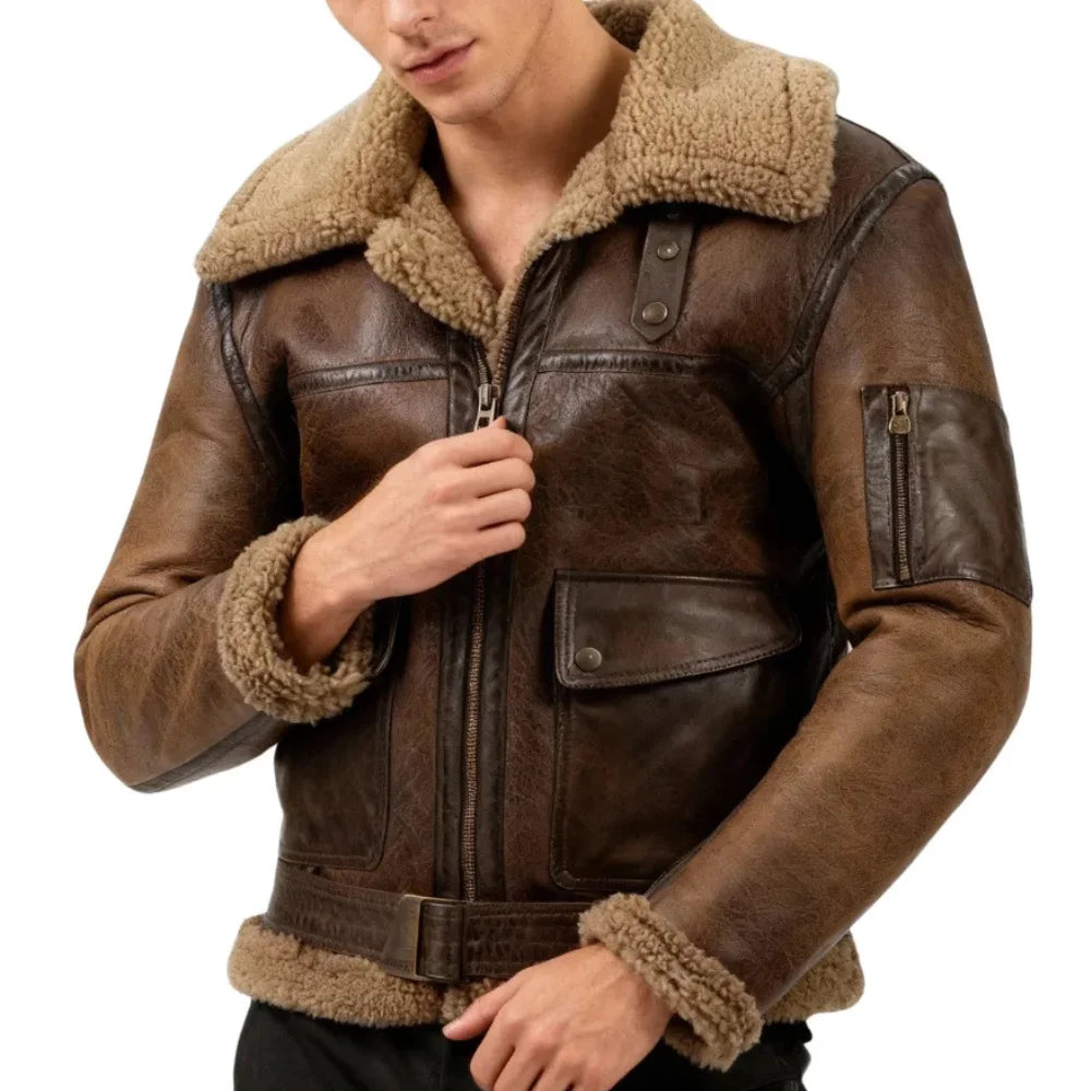 Arnold Schwarzenegger Mens Brown B6 Shearling Jacket