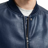 Men's Navy Blue Real Leather Bomber Jacket
