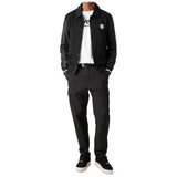 Mens Black Sweatshirt with Leather Sleeves