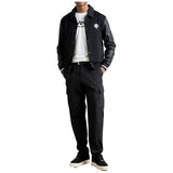 Mens Black Regular Fit Zip Up Sweatshirt with Leather Arms