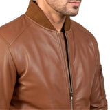 Men's Western Brown Vintage Leather Bomber Jacket