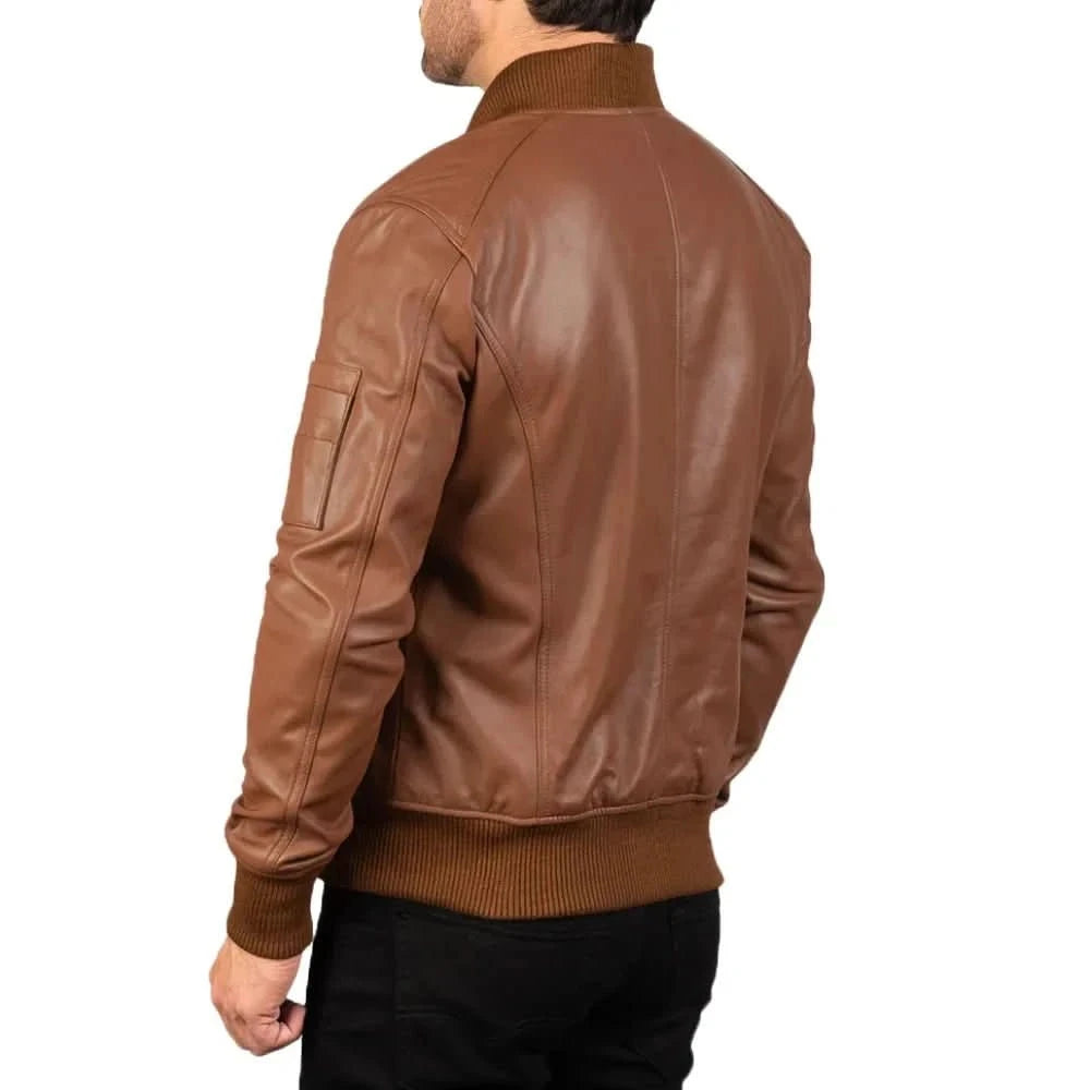 Men's Western Brown Vintage Leather Bomber Jacket