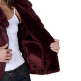 Women’s Burgundy Leather Jacket with Fur Collar