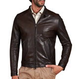Men's Vintage Real Dark Brown Leather Biker Jacket