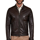 Men's Vintage Real Dark Brown Leather Biker Jacket