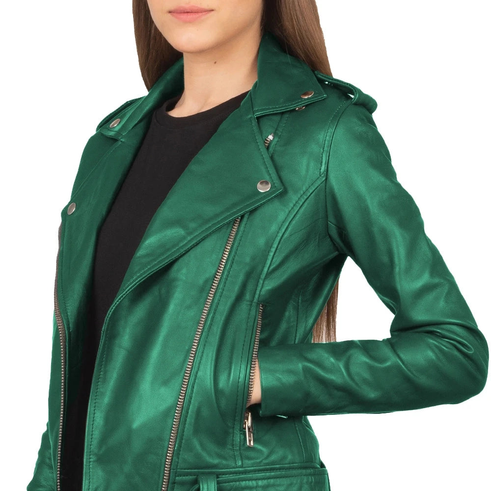 Women's Real Emerald Green Leather Jacket - Ckise View