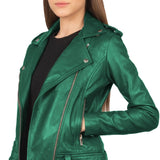 Women's Real Emerald Green Leather Jacket - Ckise View