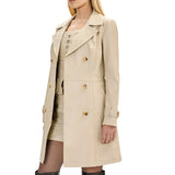 Women's Double Breasted Beige Lambskin Leather Trench Coat