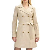 Women's Double Breasted Beige Lambskin Leather Trench Coat