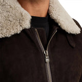 Men's Brown Aviator Nubuck Leather Fur Jacket