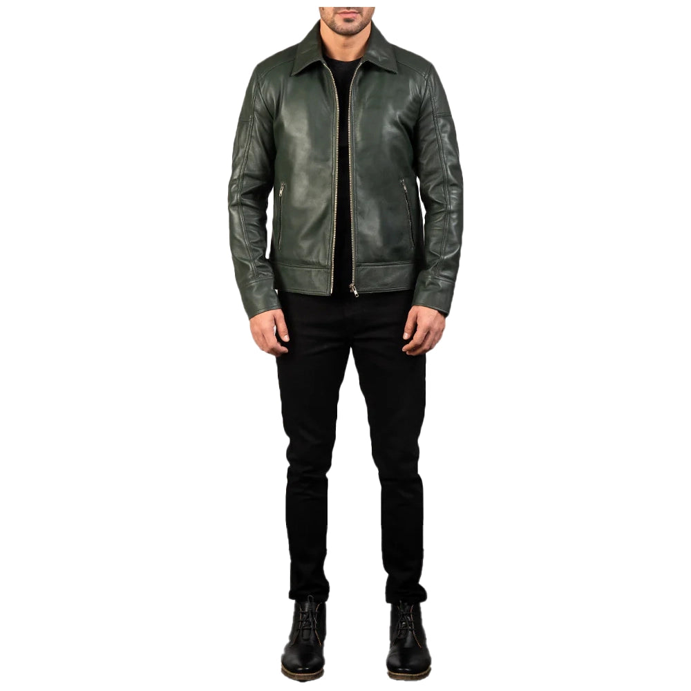 Shirt Collar Real Leather Biker Jacket