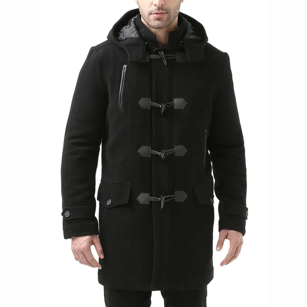 Men's Single Breasted Walking Toggle Duffle Coat with Hood