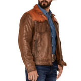 Men’s Cognac and Brown Vintage Leather Trucker Jacket