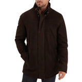 Men’s Cognac Nubuck Cowhide Leather Jacket with Snap Collar
