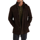 Men’s Cognac Nubuck Cowhide Leather Jacket with Snap Collar