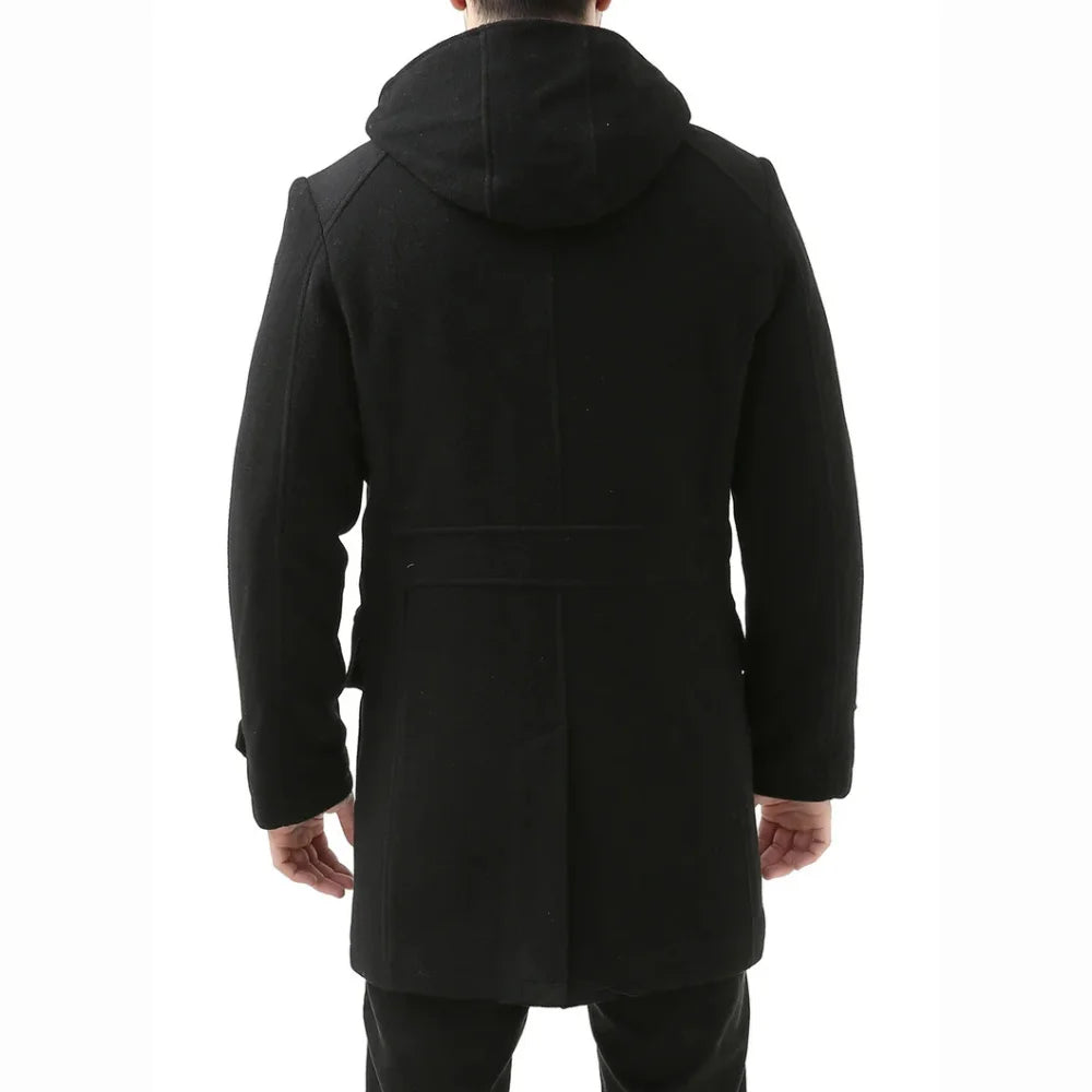Men's Single Breasted Walking Toggle Duffle Coat with Hood
