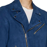 Mens Blue Suede Leather Moto Jacket