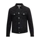 Men's Classic Shirt Collar Black Suede Leather Trucker Jacket