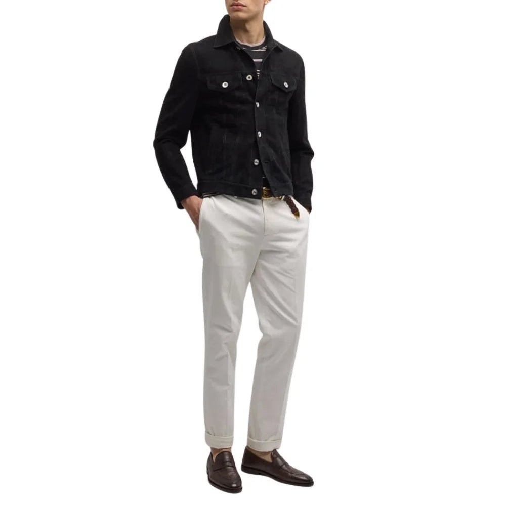 Men's Classic Shirt Collar Black Leather Trucker Jacket