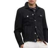 Men's Classic Shirt Collar Suede Leather Trucker Jacket