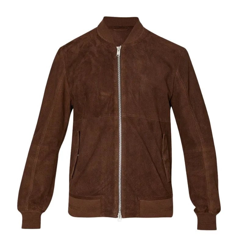 Men's Dark Brown Suede Bomber Jacket