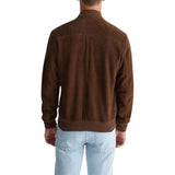 Dark Brown Suede Leather Bomber Jacket