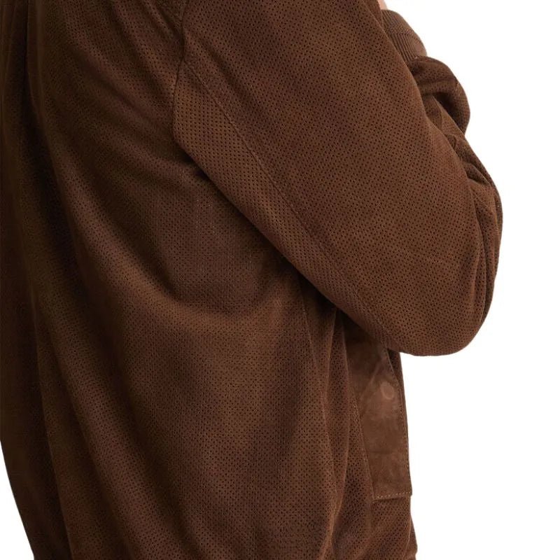 Men's Brown Suede Leather Bomber Jacket
