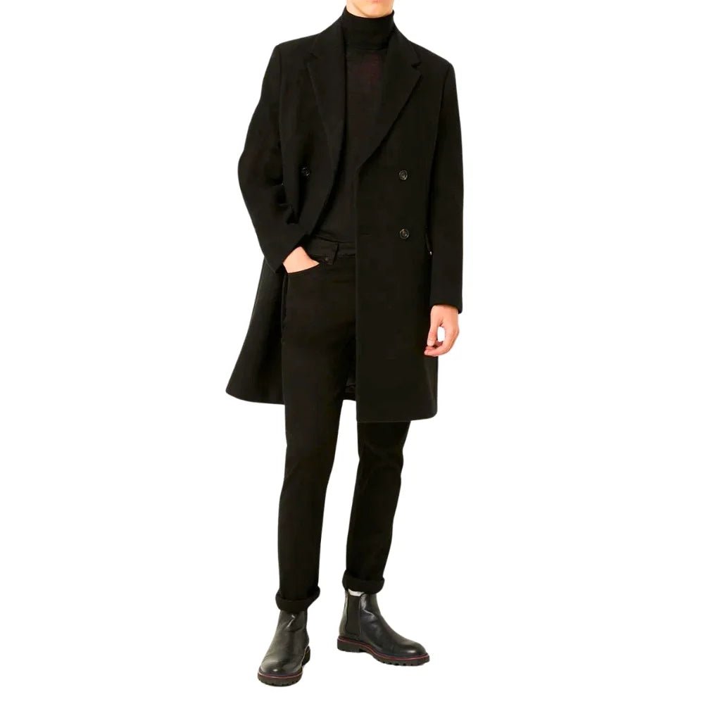 Men's Double Breasted Black Trench Coat
