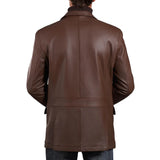 Mens Two Button Notch Lapel Cognac Waxed Leather Blazer