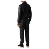 Back View ​Mens Black Regular Fit Zip Up Sweatshirt with Leather Sleeves