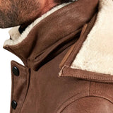 Men’s Tan Shearling Lambskin Leather Coat with Detachable Parka Hood