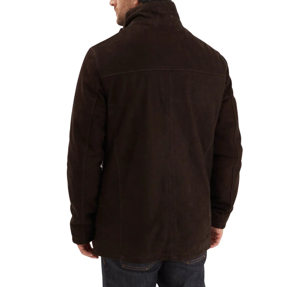 Men’s Cognac Nubuck Cowhide Leather Jacket with Snap Collar