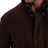 Men’s Cognac Nubuck Cowhide Leather Jacket with Snap Collar
