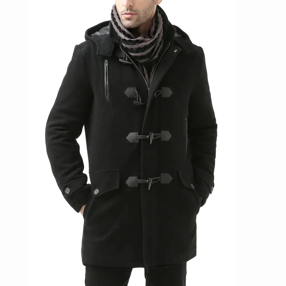 Men's Single Breasted Walking Toggle Duffle Coat with Hood