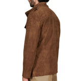 Men's Sahara Brown Suede Leather Coat With Patch Pockets