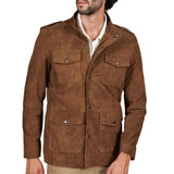 Men's Sahara Brown Suede Leather Coat With Patch Pockets
