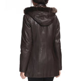 Women’s Amanda Lambskin Leather Toggle Coat with Hood