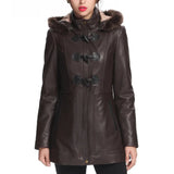 Women’s Amanda Lambskin Leather Toggle Coat with Hood