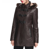 Women’s Amanda Lambskin Leather Toggle Coat with Hood