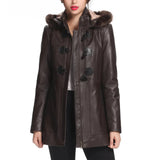 Women’s Amanda Lambskin Leather Toggle Coat with Hood