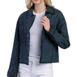 Women’s Deep Teal Blue Cropped Button-Up Leather Jacket