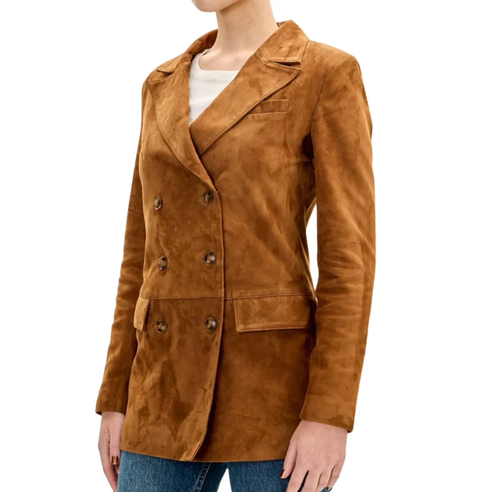 Women’s Brown Suede Double Breasted Long Jacket