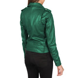 Women's Real Green Leather Biker Jacket