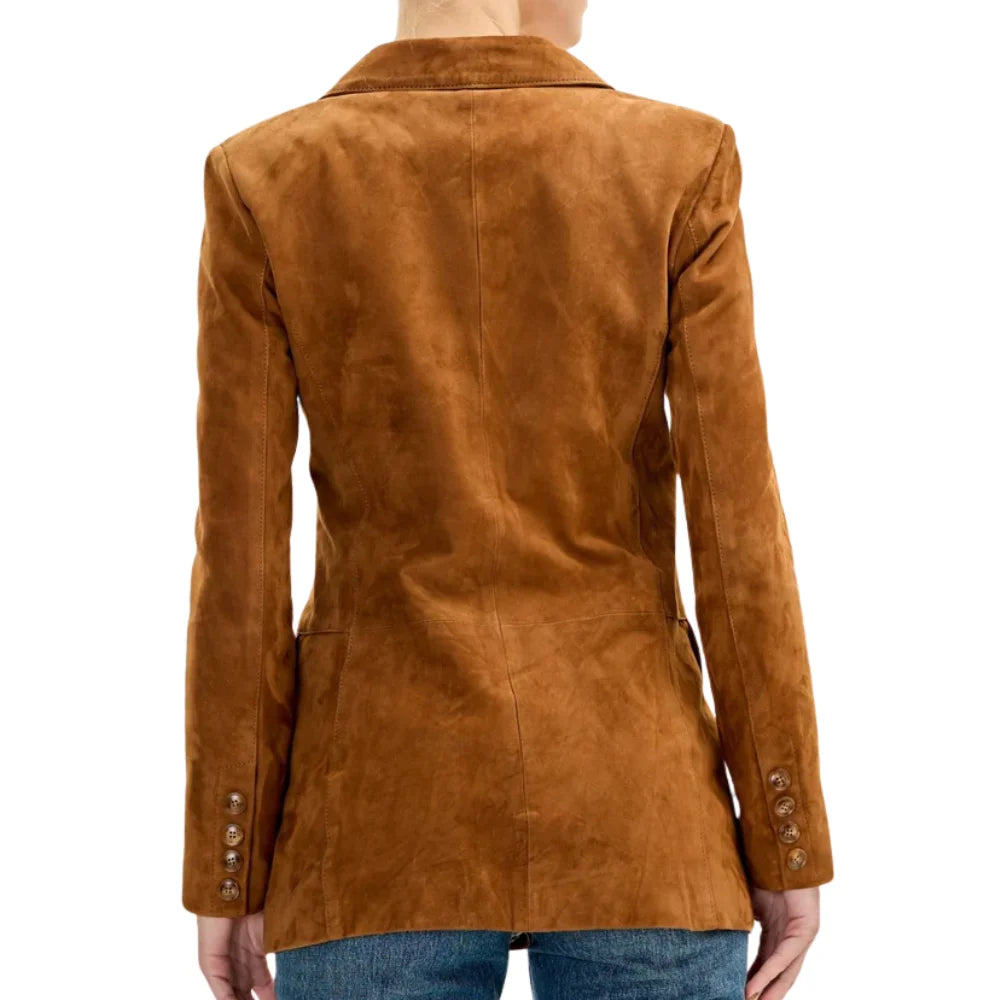 Women’s Brown Suede Double Breasted Long Jacket