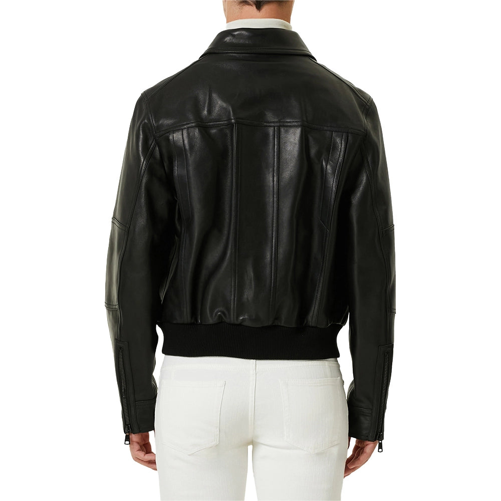 Men's Black Flight Pilot A2 Aviator Leather Jacket - Back View