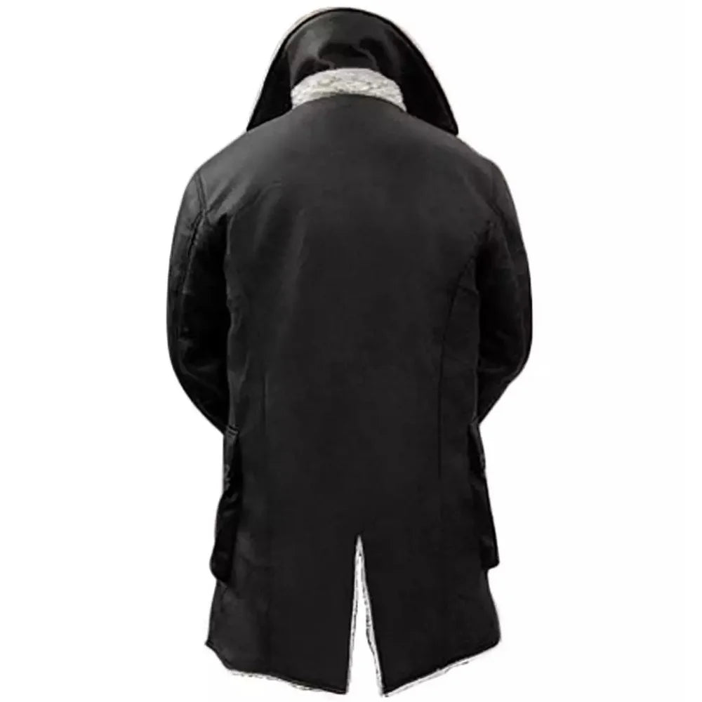 Bane Men’s Black Leather Sherpa Coat – Classic Winter Outerwear