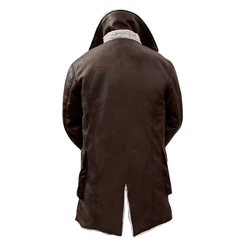 Men's Brown Real Leather Sherpa Lining Bane Coat - Winter Coat