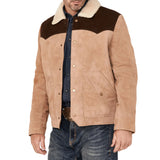 Mens Beige And Brown Suede Shearling Collar John Dutton Jacket