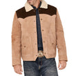 Mens Beige And Brown Suede Shearling Collar Dutton Jacket